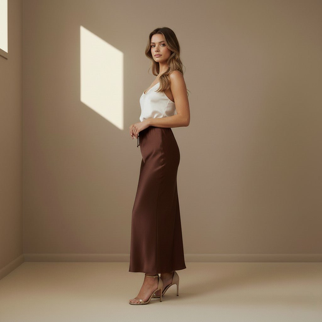 Dark Brown Satin Skirt - Satinni