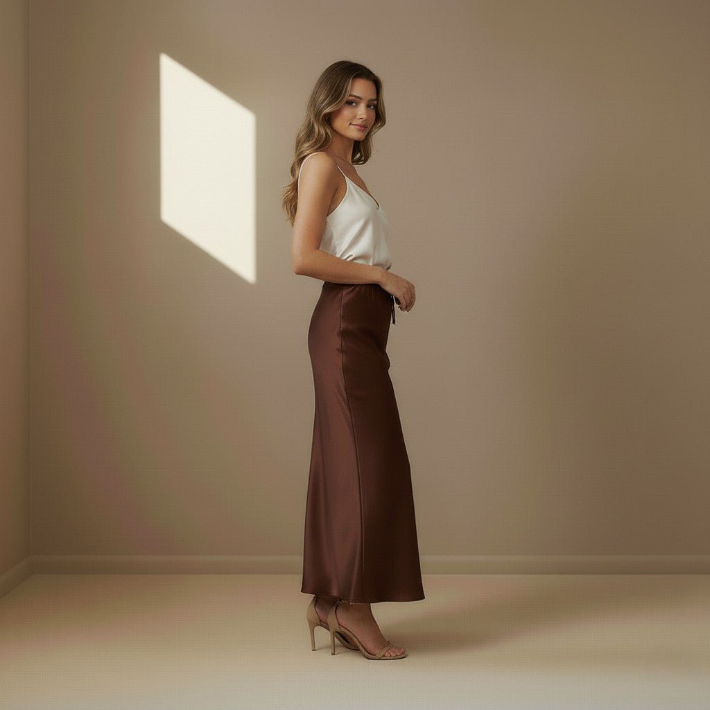 Dark Brown Satin Skirt - Satinni