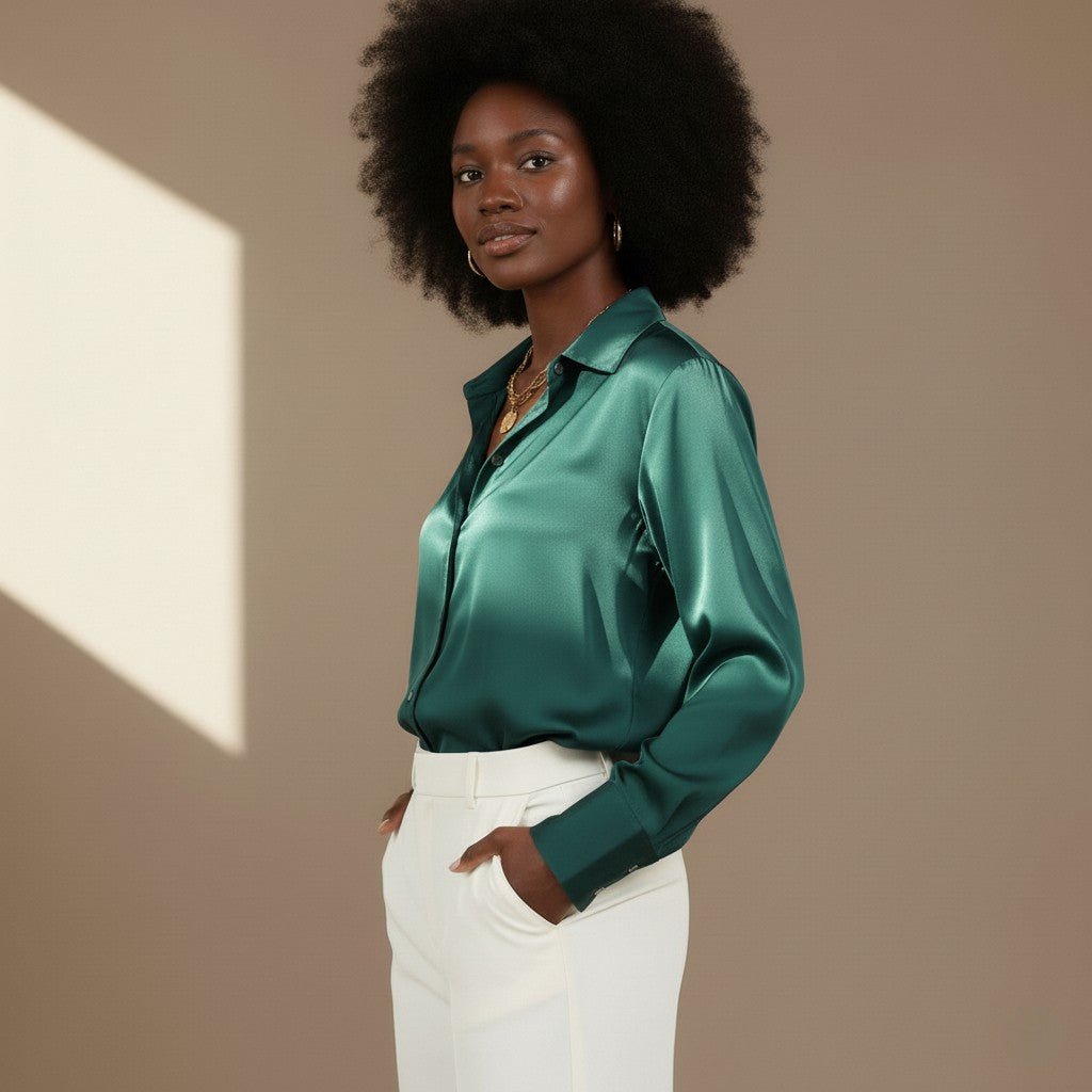 Dark Green Satin Shirt - Satinni
