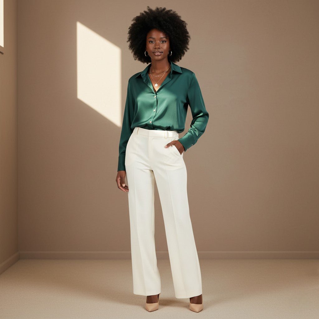 Dark Green Satin Shirt - Satinni