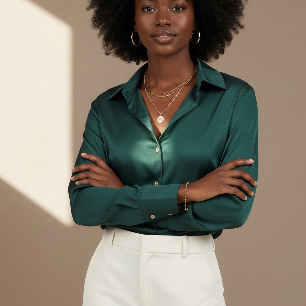 Dark Green Satin Shirt - Satinni
