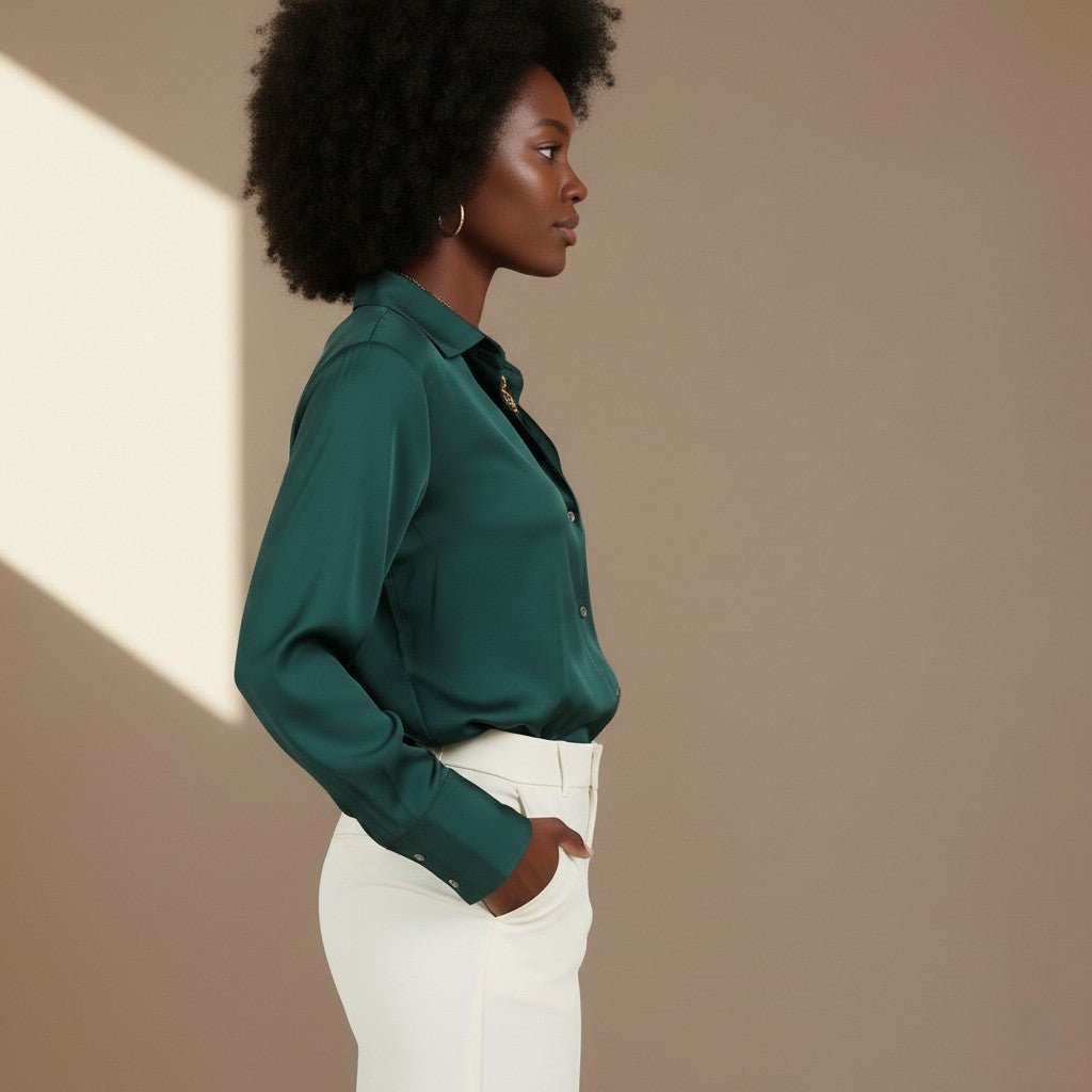 Dark Green Satin Shirt - Satinni