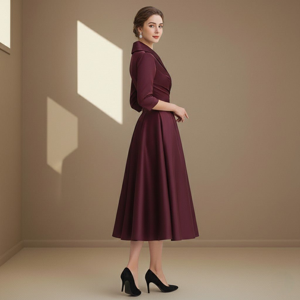 Dark red satin dress - Satinni