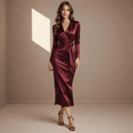 Dark red satin dress - Satinni