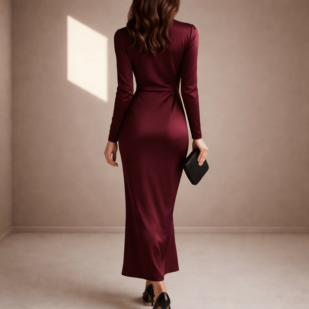Dark red satin dress - Satinni