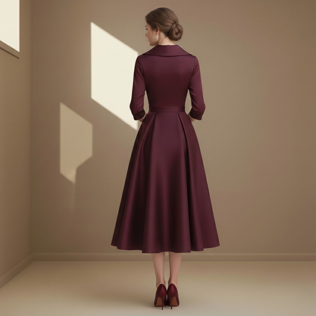 Dark red satin dress - Satinni