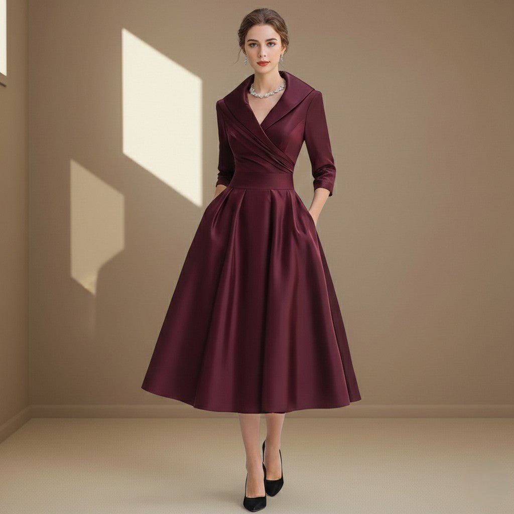 Dark red satin dress - Satinni