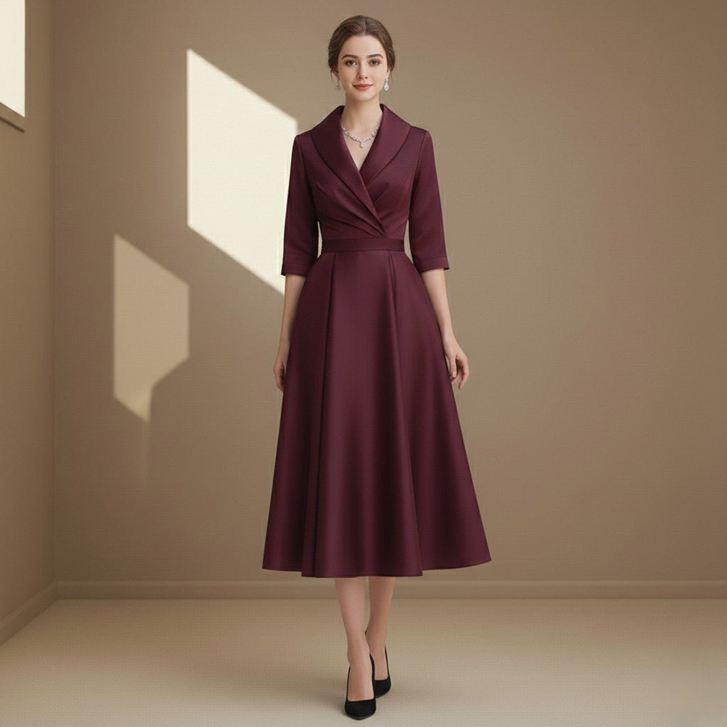 Dark red satin dress - Satinni