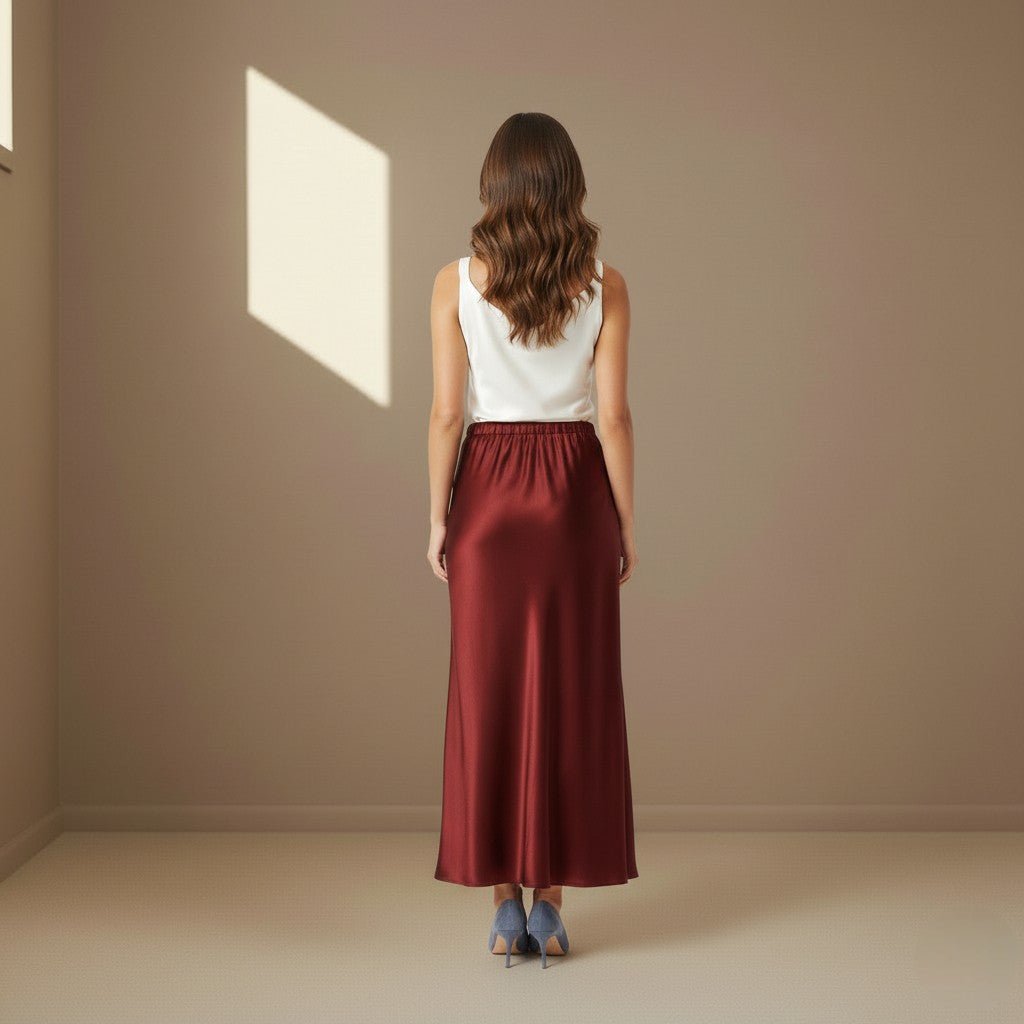 Dark Red Satin Skirt - Satinni