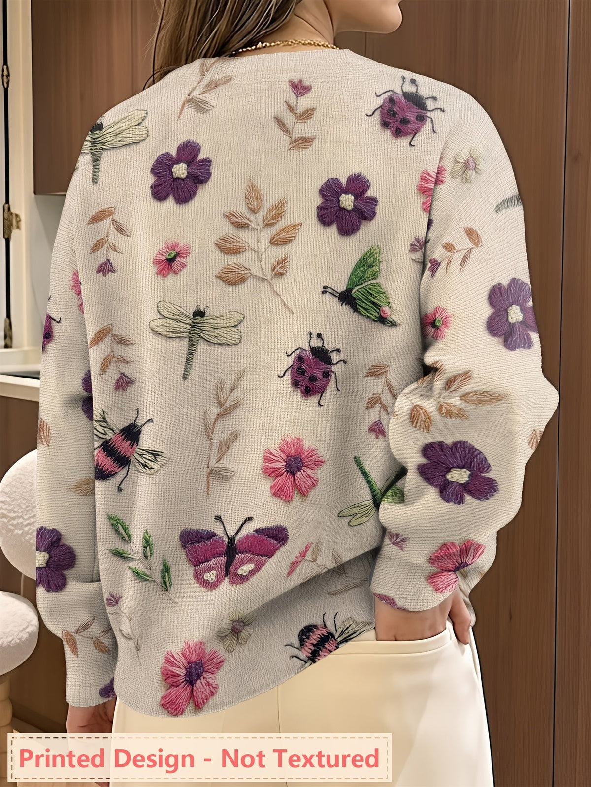 Botanical Print Crewneck Sweater | Soft Knit Fabric | Women's Casual Wear