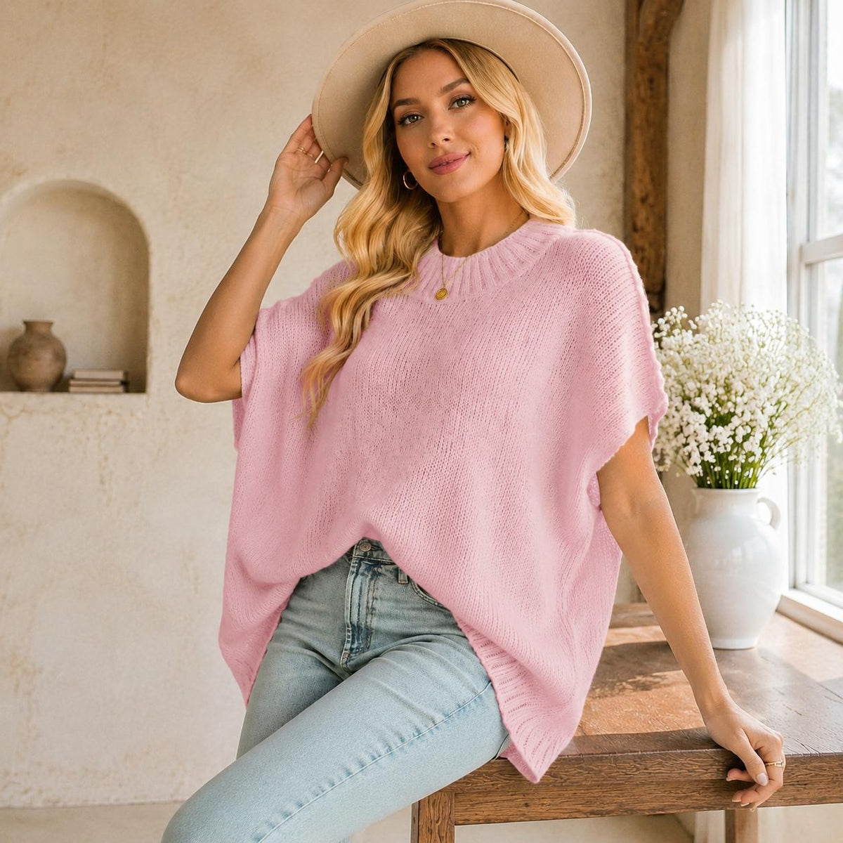 Oversized Women's Knit Sweater - Cozy Casual Pullover for Everyday Wear