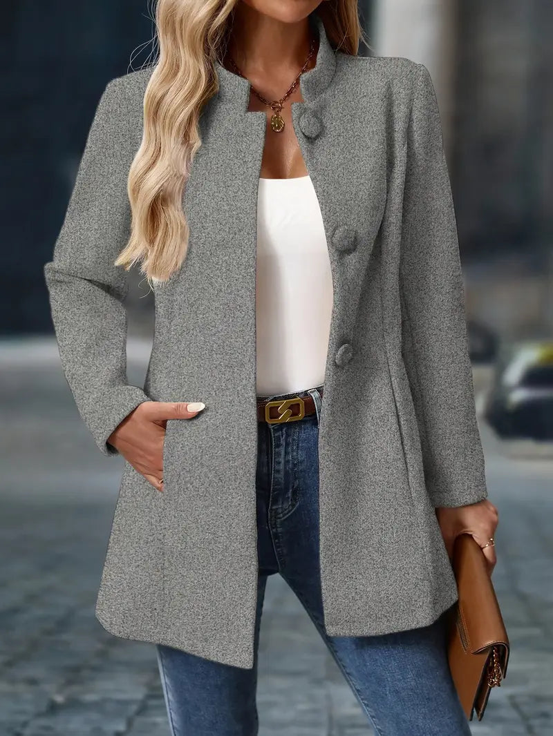 Elegant Stand-Collar Button Coat for Women | Stylish Outerwear in Classic Design