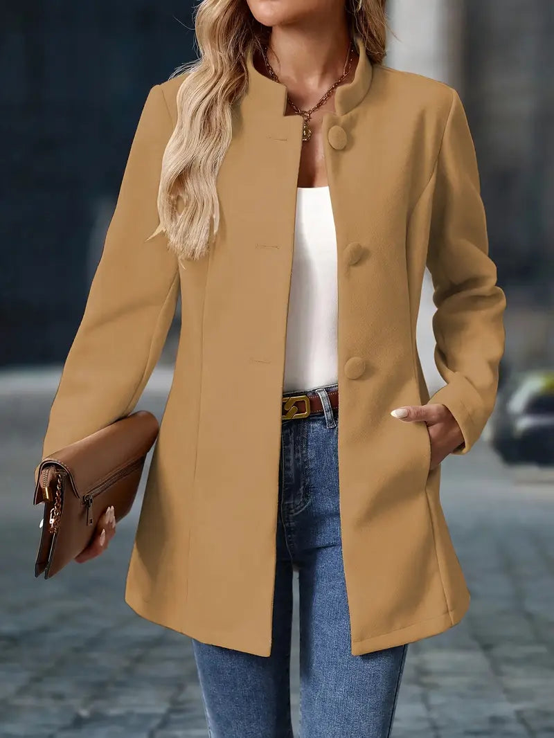 Elegant Stand-Collar Button Coat for Women | Stylish Outerwear in Classic Design