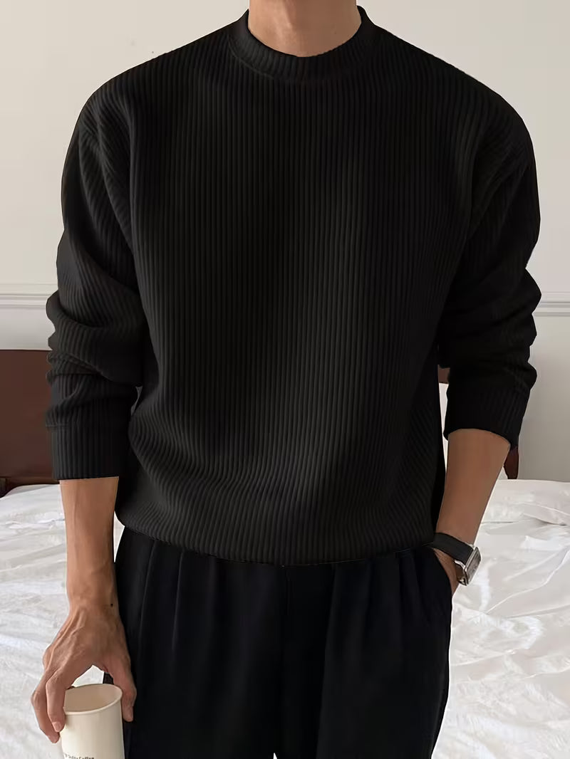 Ribbed Knit Long Sleeve Shirt for Casual Wear in Soft Cotton Blend