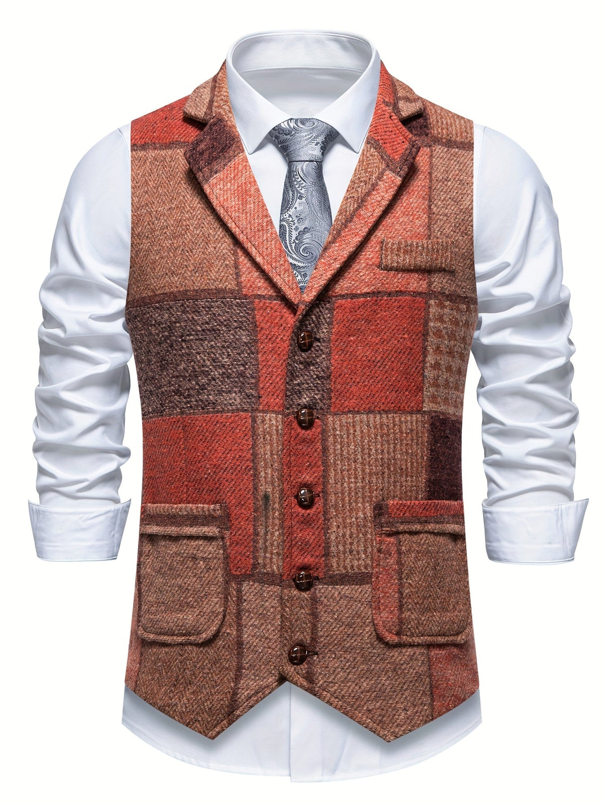 Patchwork Herringbone Vest | Stylish Layering Piece for Casual Wear