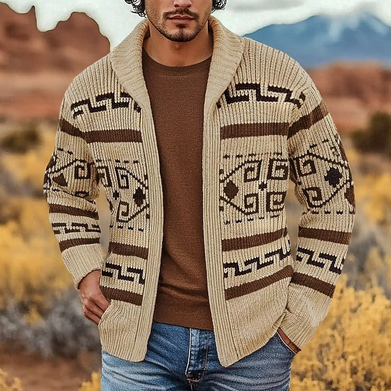Patterned Zip Cardigan for Men's | Cozy Knitwear for Casual Wear