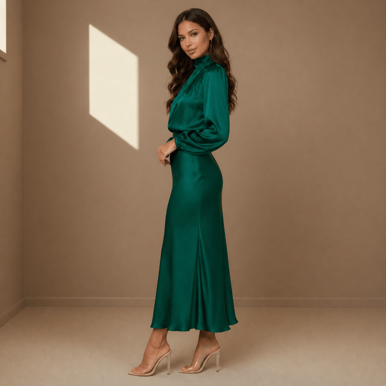 Emerald satin dress - Satinni