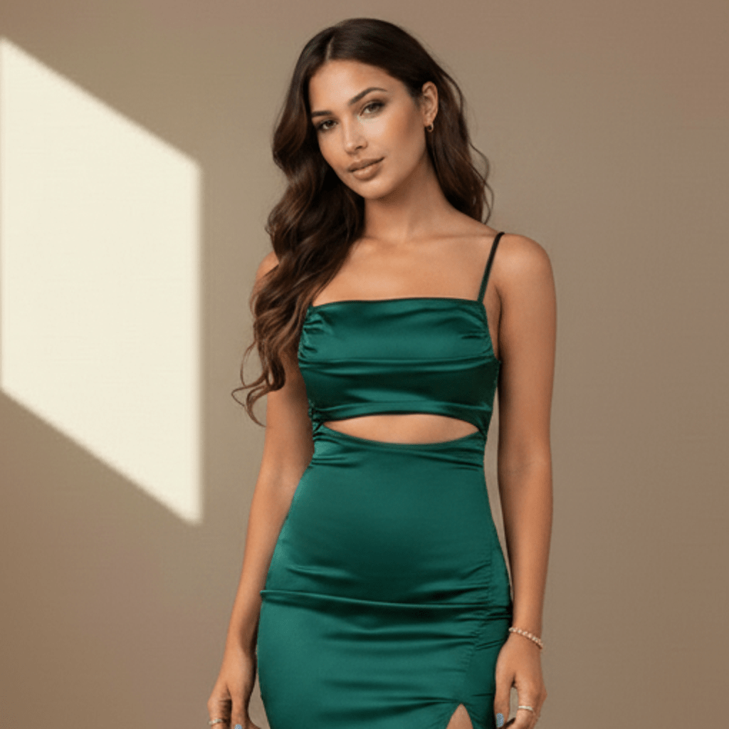 Emerald satin dress - Satinni