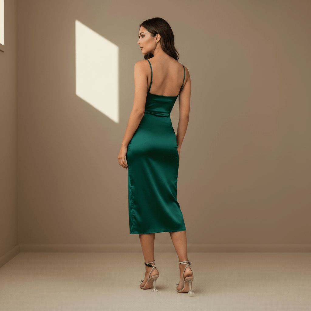 Emerald satin dress - Satinni