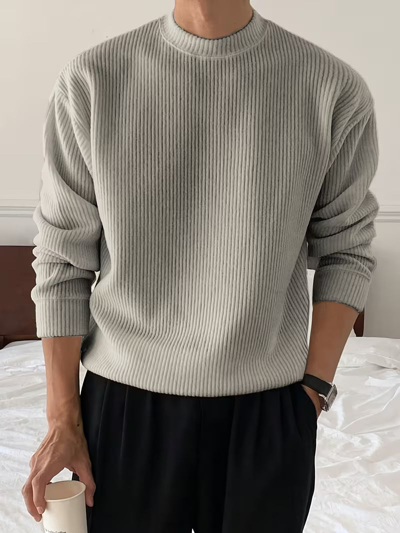 Ribbed Knit Long Sleeve Shirt for Casual Wear in Soft Cotton Blend
