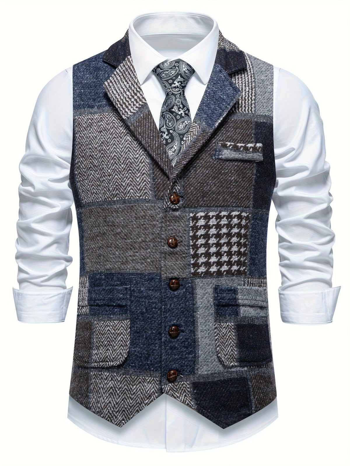 Patchwork Herringbone Vest | Stylish Layering Piece for Casual Wear