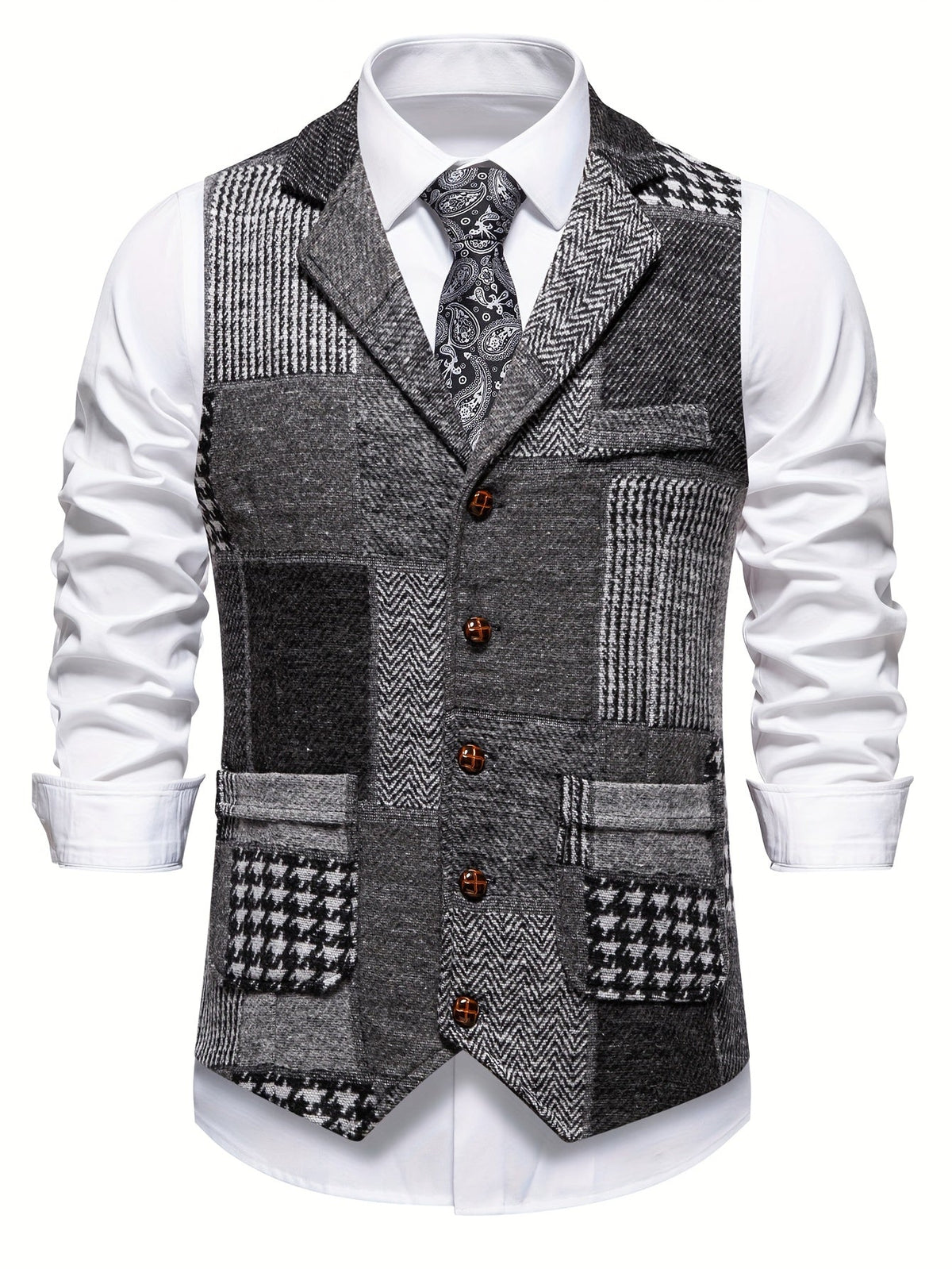 Patchwork Herringbone Vest | Stylish Layering Piece for Casual Wear
