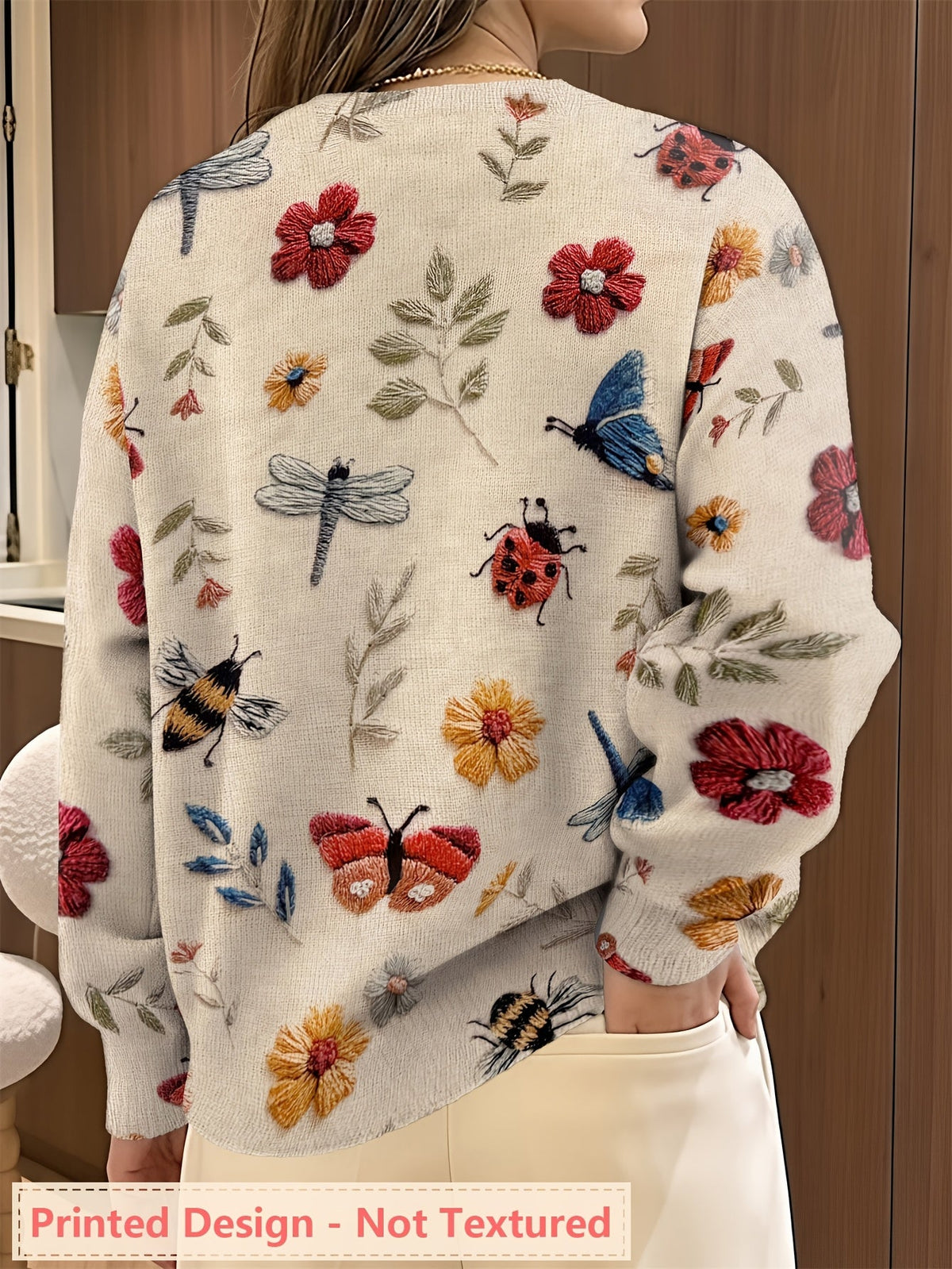 Botanical Print Crewneck Sweater | Soft Knit Fabric | Women's Casual Wear