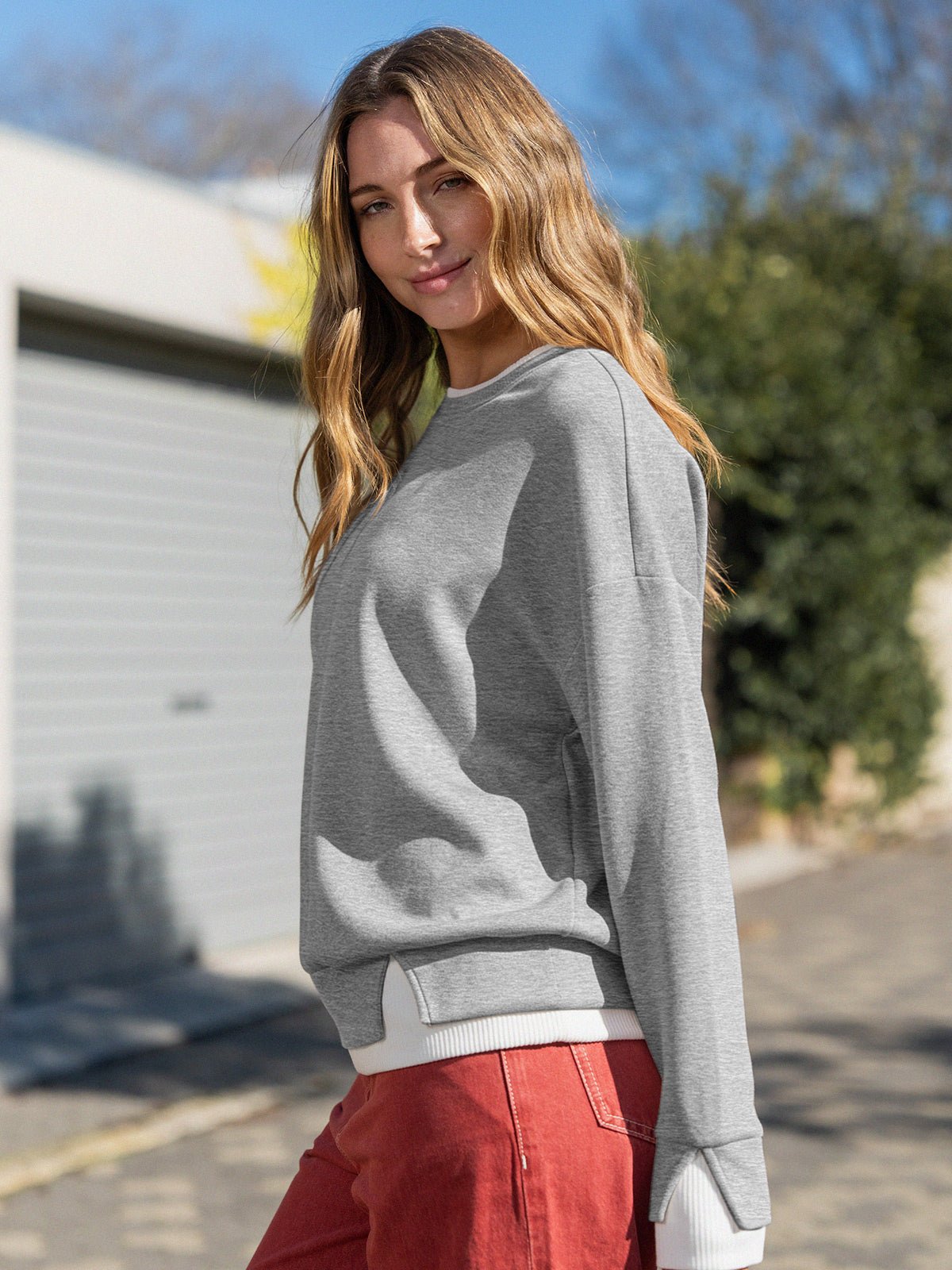 Faux Layered Oversized Sweatshirt for Women - Cozy Casual Wear - Satinni