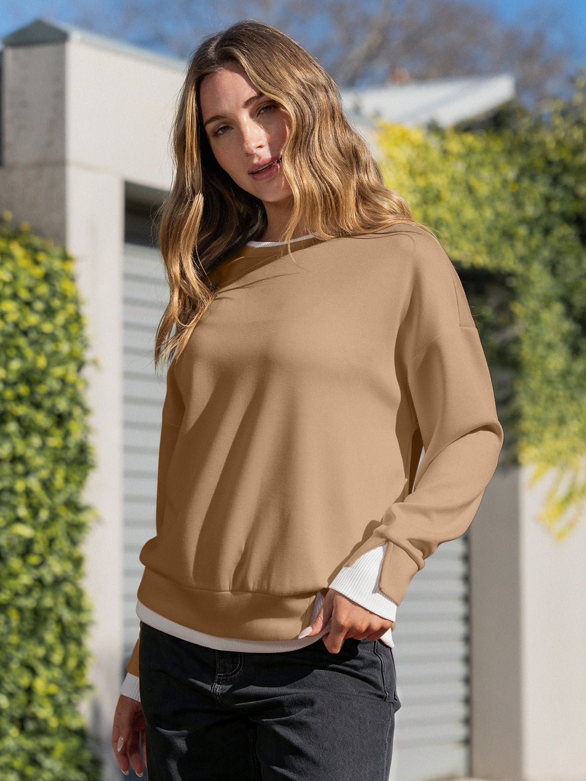 Faux Layered Oversized Sweatshirt for Women - Cozy Casual Wear - Satinni