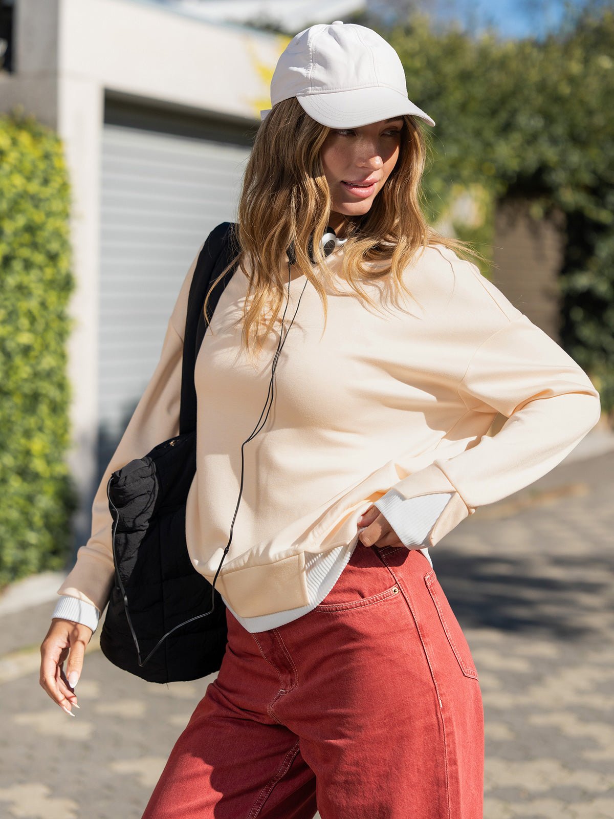 Faux Layered Oversized Sweatshirt for Women - Cozy Casual Wear - Satinni