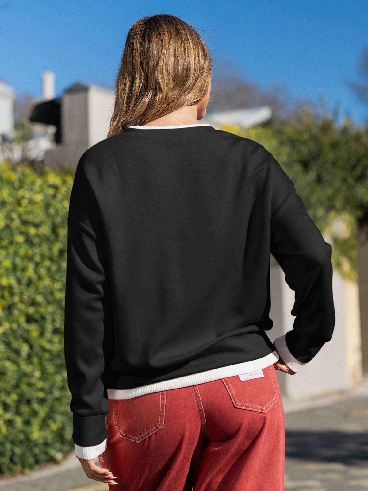 Faux Layered Oversized Sweatshirt for Women - Cozy Casual Wear - Satinni