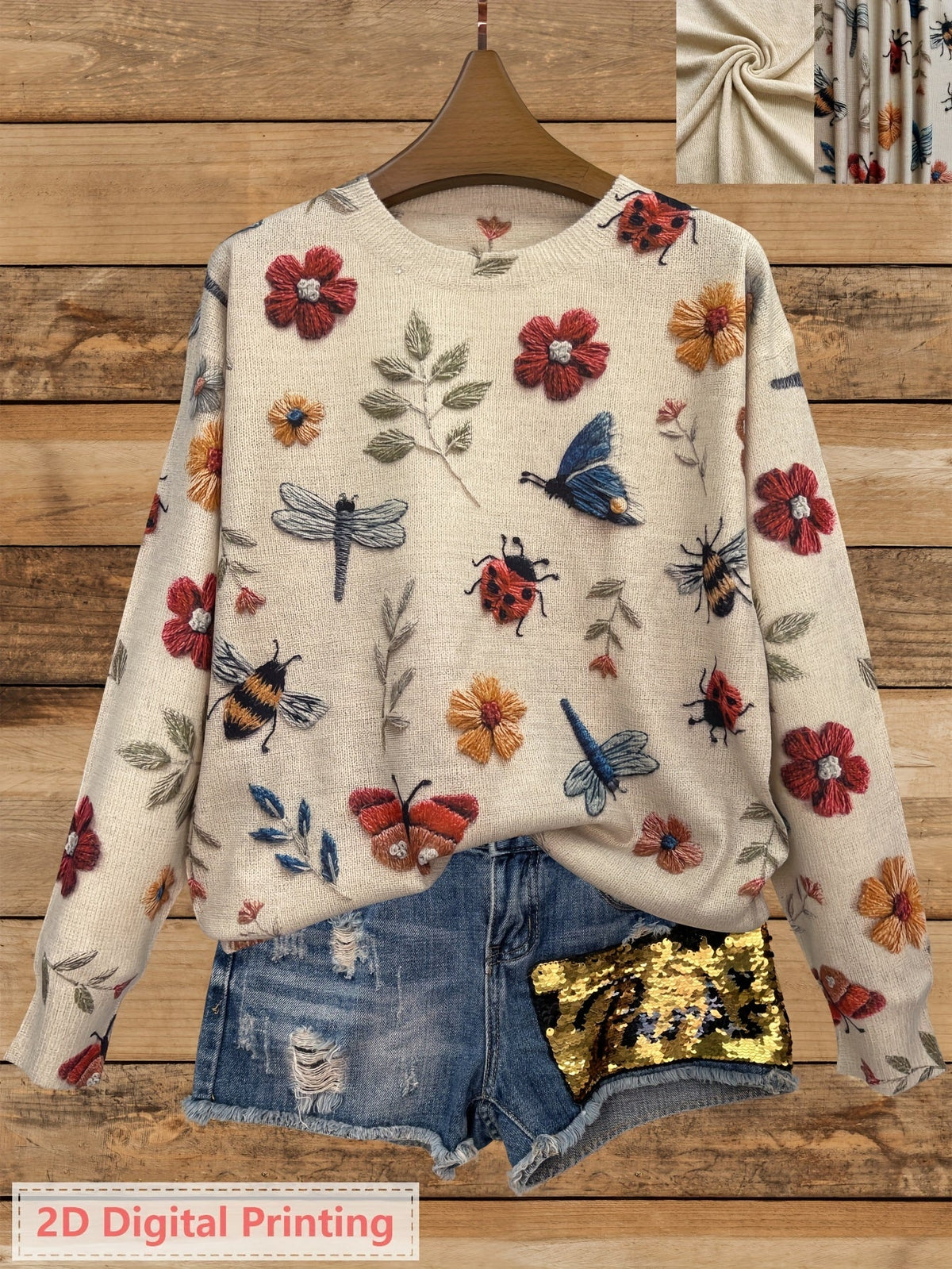 Botanical Print Crewneck Sweater | Soft Knit Fabric | Women's Casual Wear