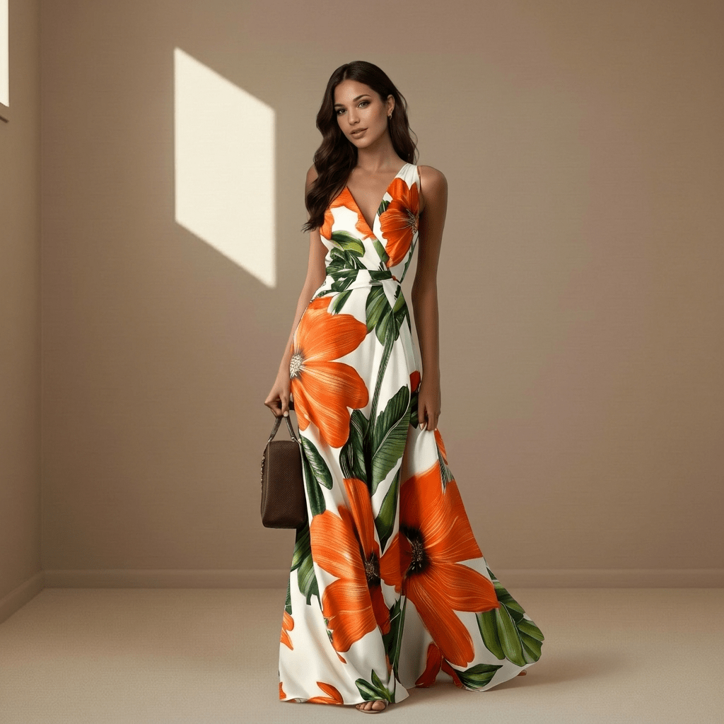 Floral satin dress - Satinni