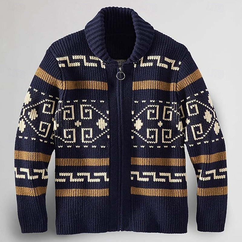 Patterned Zip Cardigan for Men's | Cozy Knitwear for Casual Wear