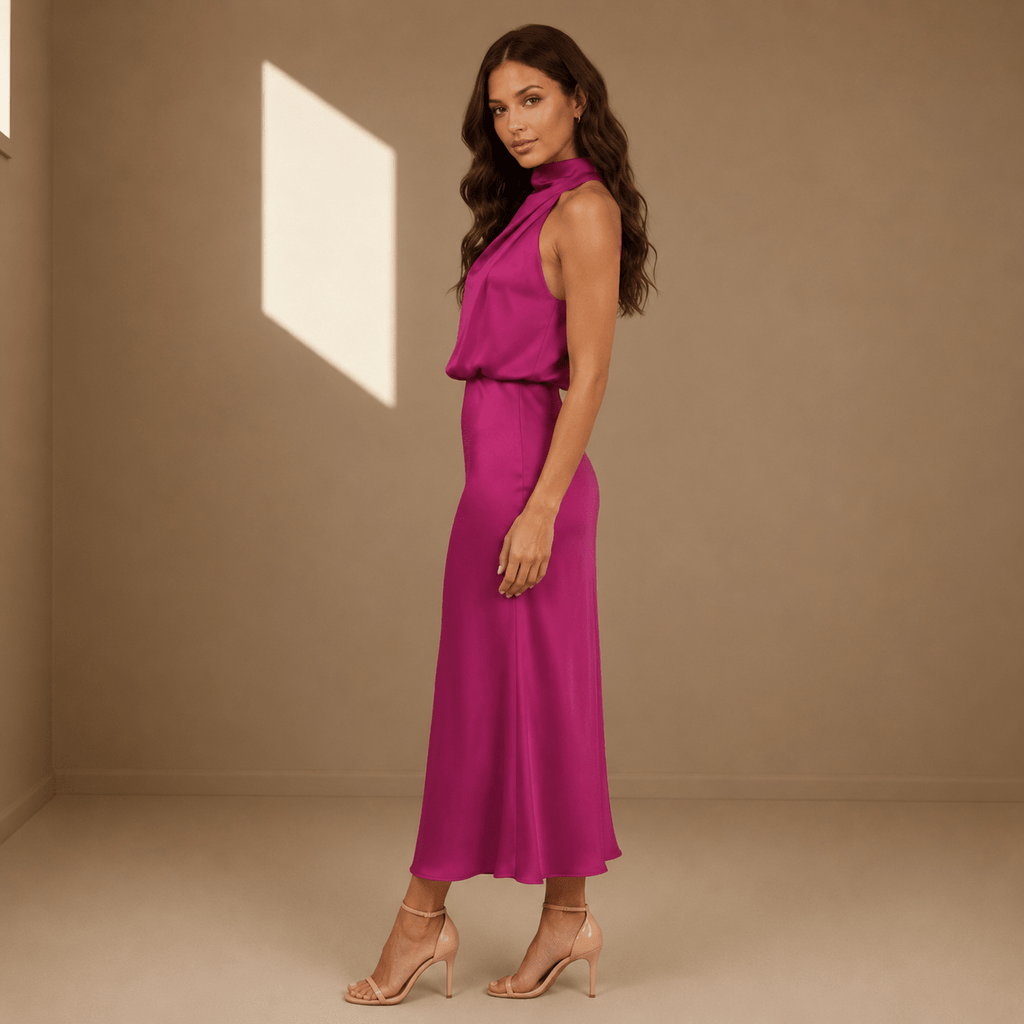 Fuchsia purple satin dress - Satinni