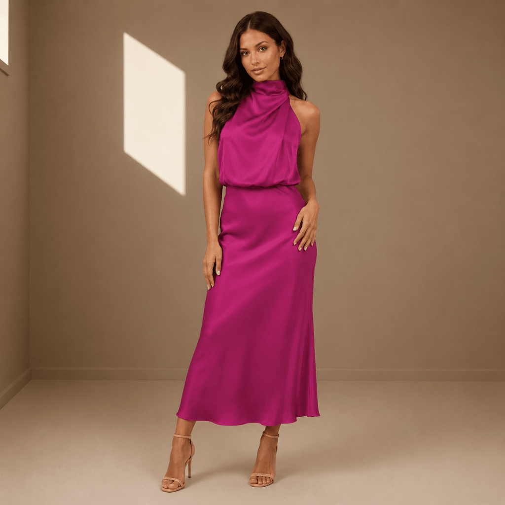 Fuchsia purple satin dress - Satinni
