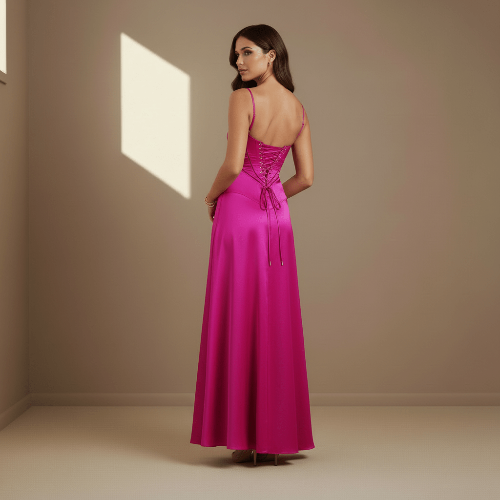 Fuchsia satin dress - Satinni