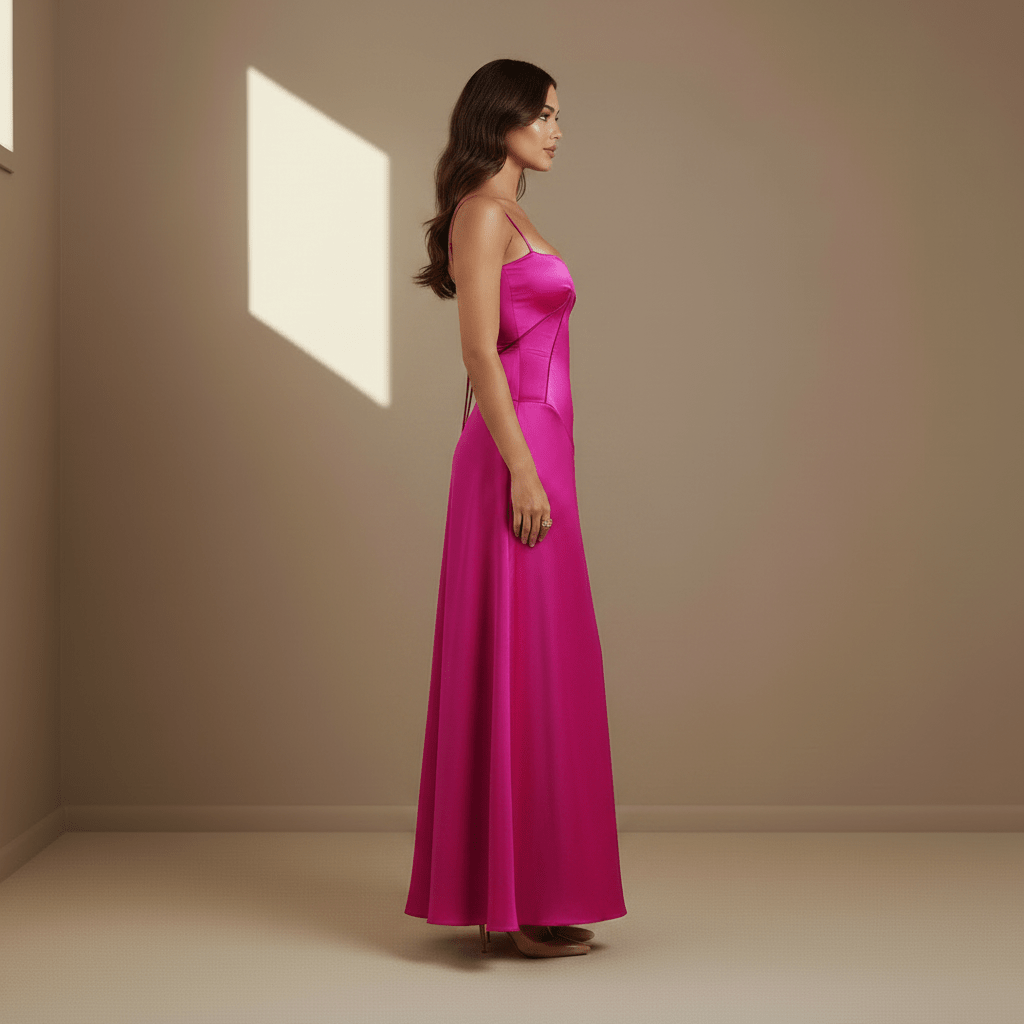 Fuchsia satin dress - Satinni