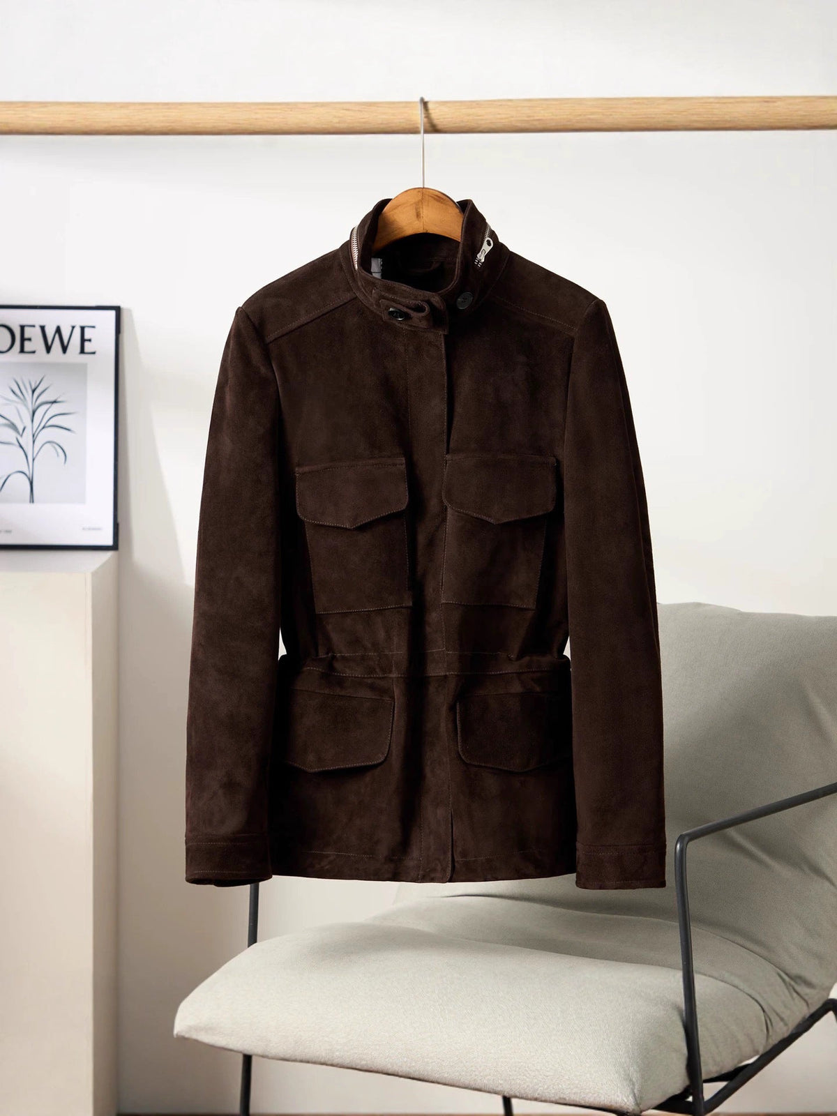 Genuine Goatskin Suede Mid-Length Leather Jacket for Men and Women - Satinni
