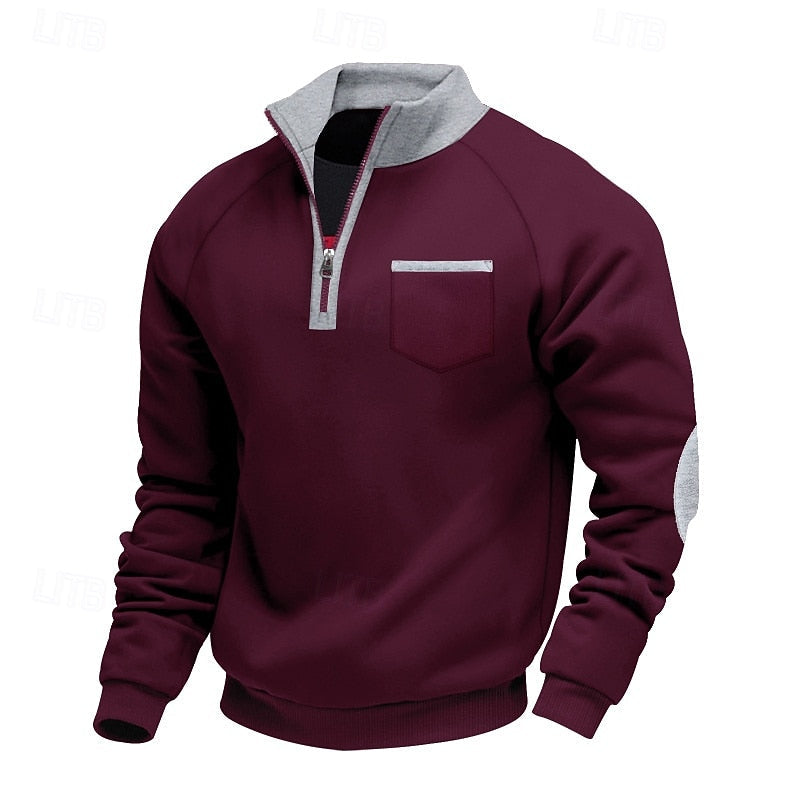 Quarter-Zip Color Block Pullover for Men | Soft Fabric | Casual Wear