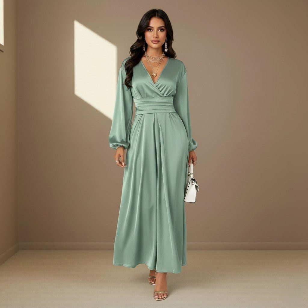 Green satin dress - Satinni