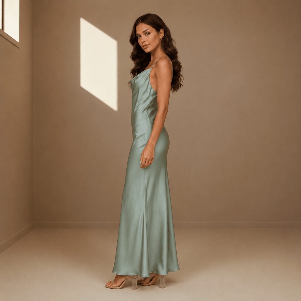 Green satin dress - Satinni