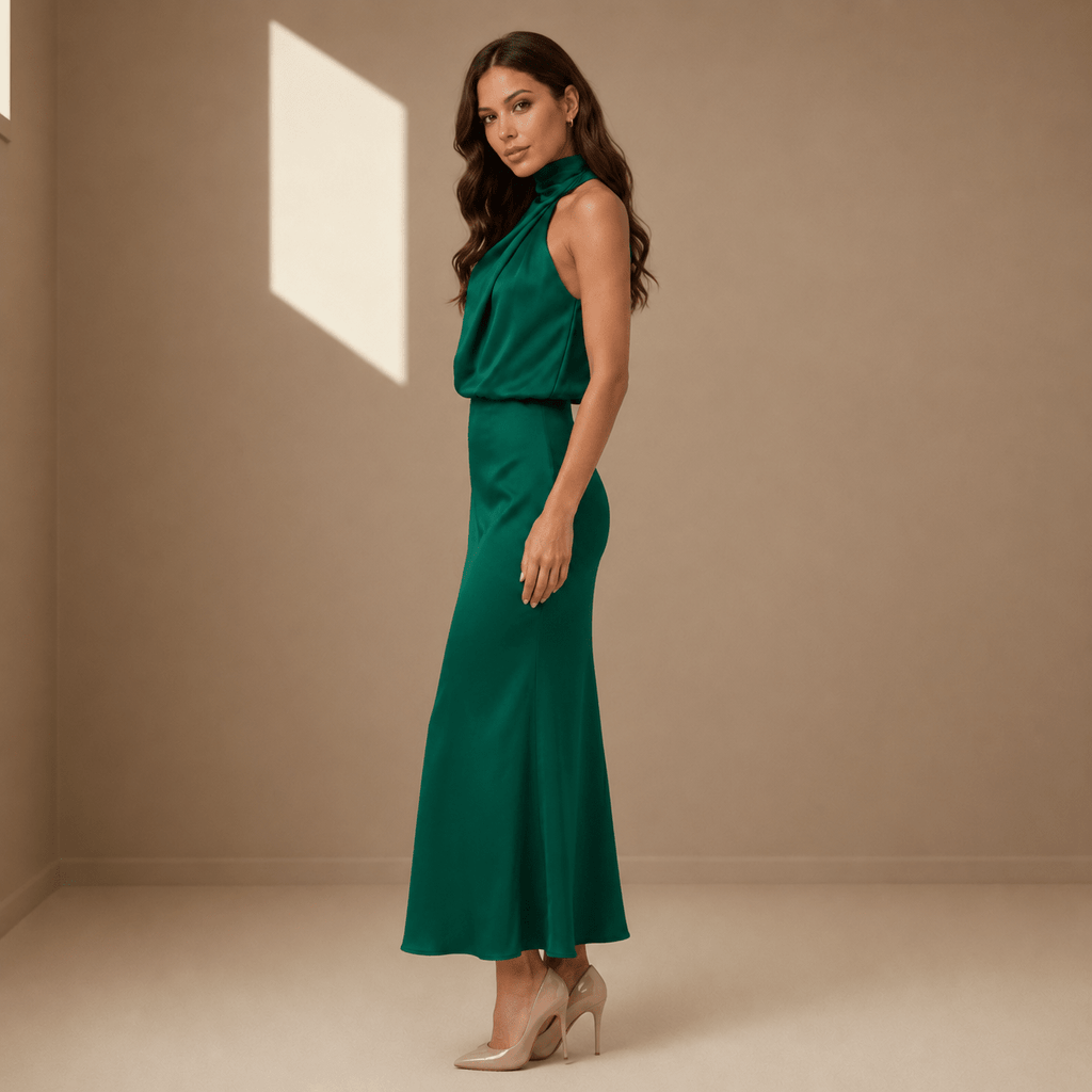 Green satin dress - Satinni