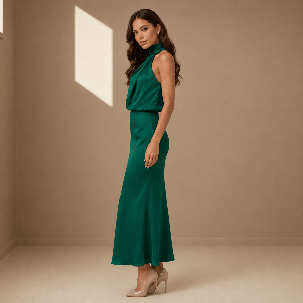 Green satin dress - Satinni