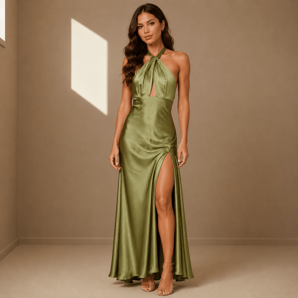 Green satin dress - Satinni