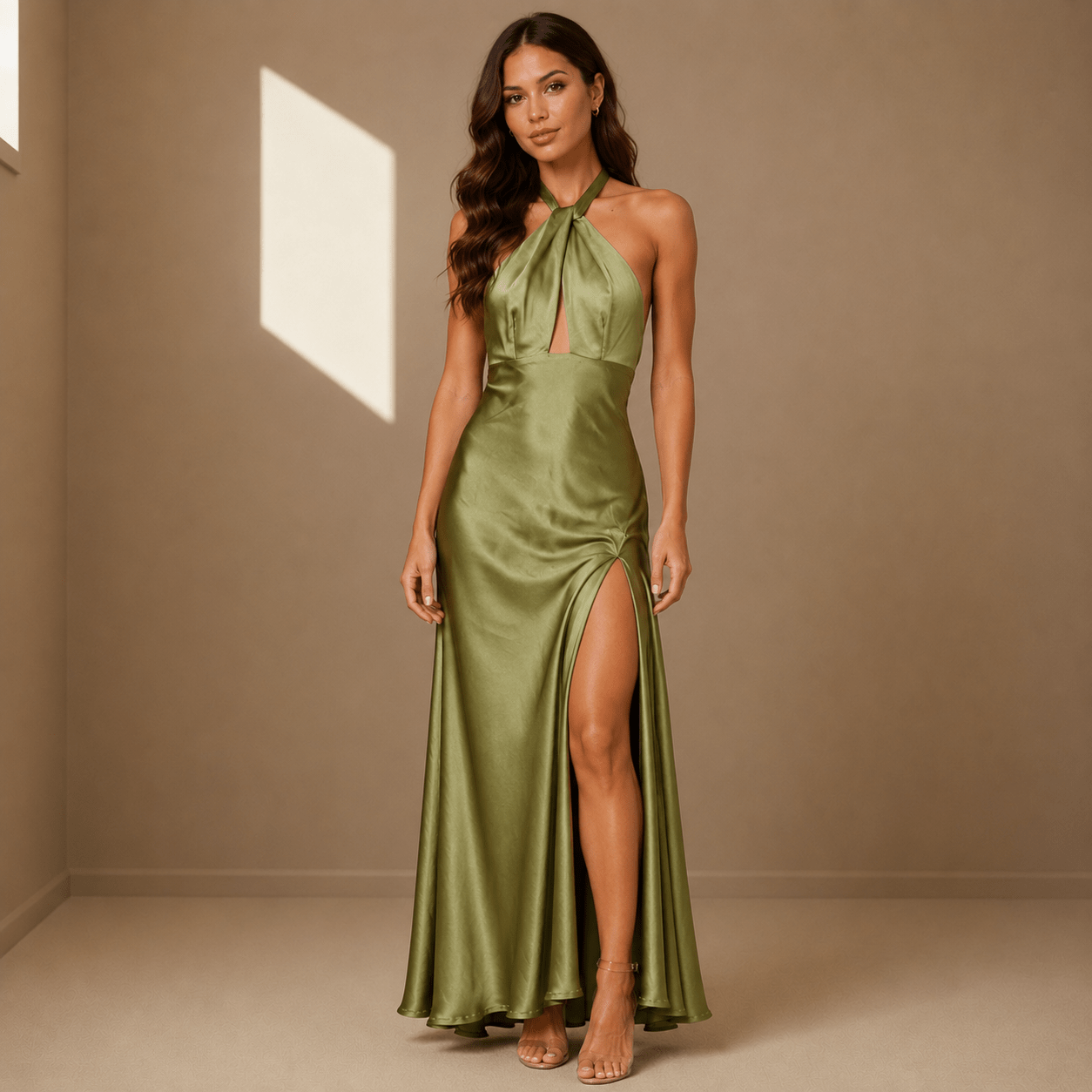 Green satin dress - Satinni
