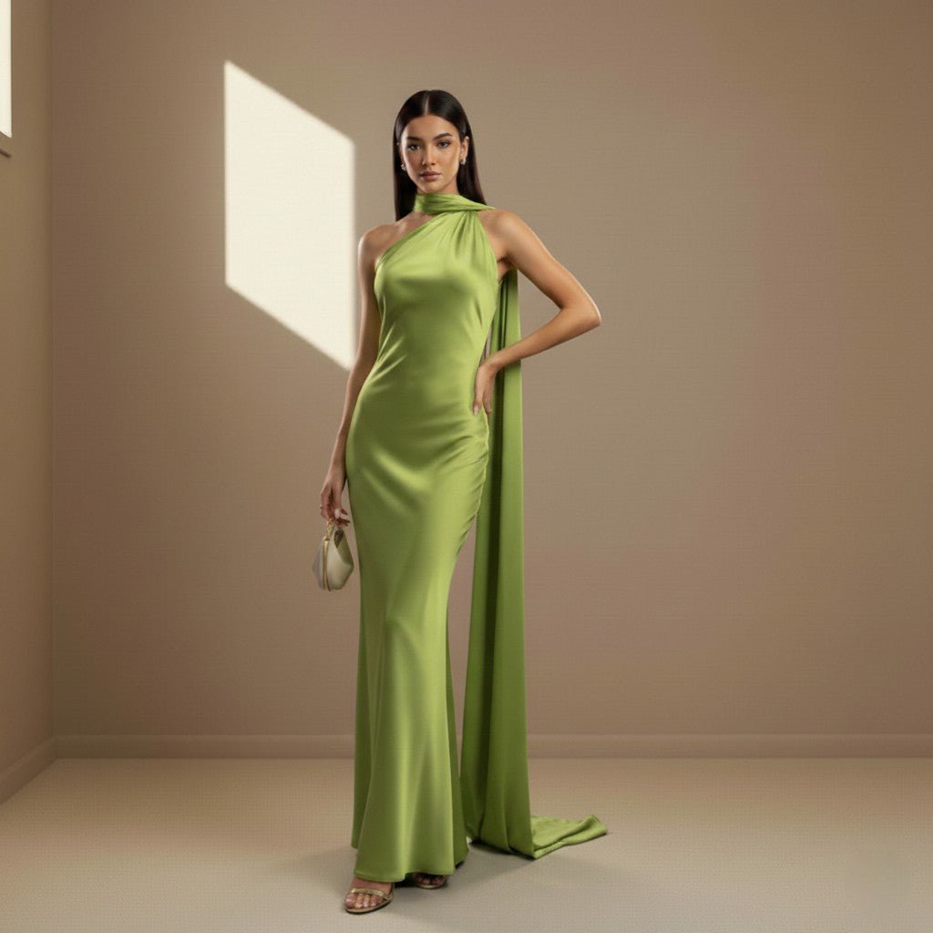 Green satin dress - Satinni