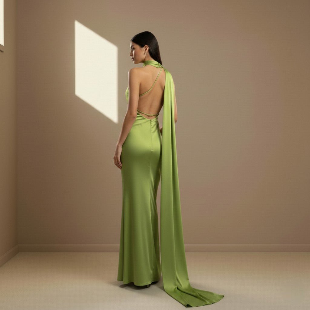 Green satin dress - Satinni