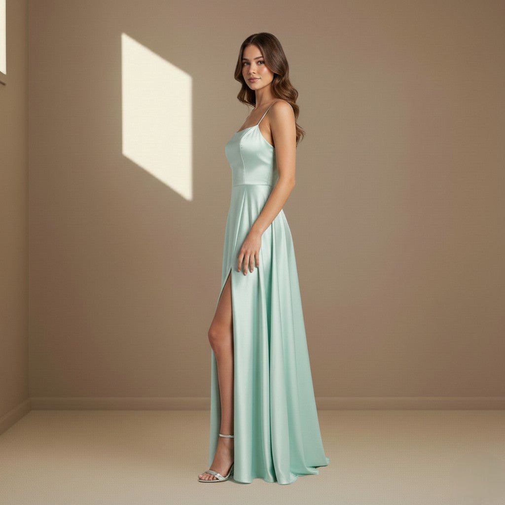 Green satin dress - Satinni