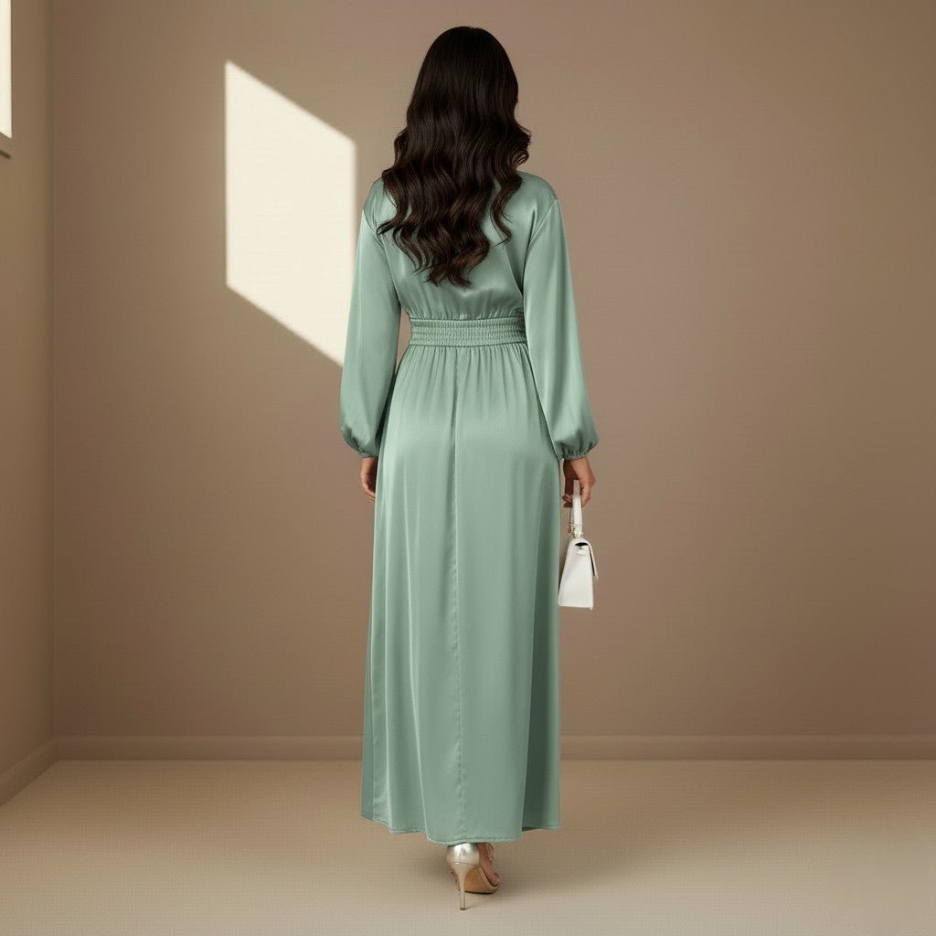 Green satin dress - Satinni